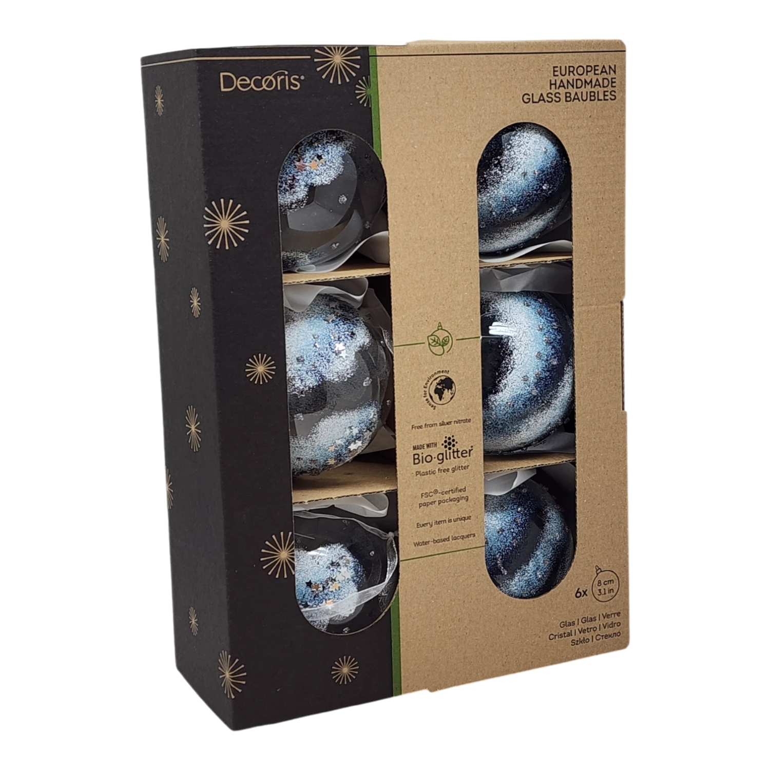 Decoris Cobalt Star Glass Ornament Set - 80mm - Blue And White 5 Decoris Cobalt Star Glass Ornament Set - 80mm - Blue And White - Image 3