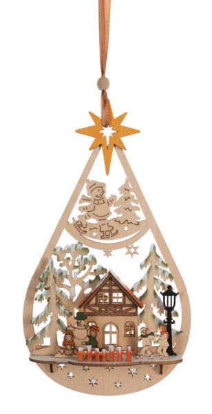 Wooden Cabin Scene Teardrop Ornament 3 Wooden Cabin Scene Teardrop Ornament