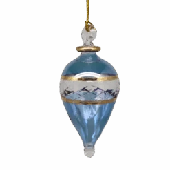 Lattice Glass Ornaments With Gold Accents - Light Blue Teardrop