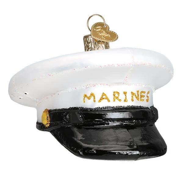 Marines Cap Glass Ornament 3 Marines Cap Glass Ornament