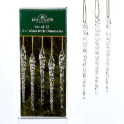 Kurt Adler Twisted Clear Glass Icicle Ornaments- 12 Piece Box Set