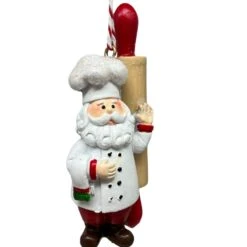 Resin Holiday Santa Chef With Rolling Pin Ornament