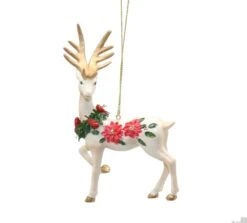 Roman Poinsettia Deer Ornament -