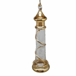 Glass Lighthouse Ornament With Gold Accent - Yellow