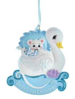 Kurt Adler Swan - Babies First Christmas Ornament - Blue