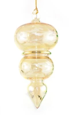 Gold Etched Triple Sphere Ornament - Yellow