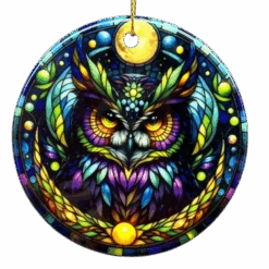 Mysterious Owl Stained Glass Style Ornament