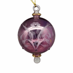 Etched Blown Glass Ball With Crystal Accents - Purple