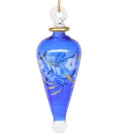 Floral Etched Elongated Teardrop - Blue