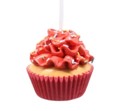 Kurt Adler Flower Cupcake Ornaments - Red With Skinny Sprinkles