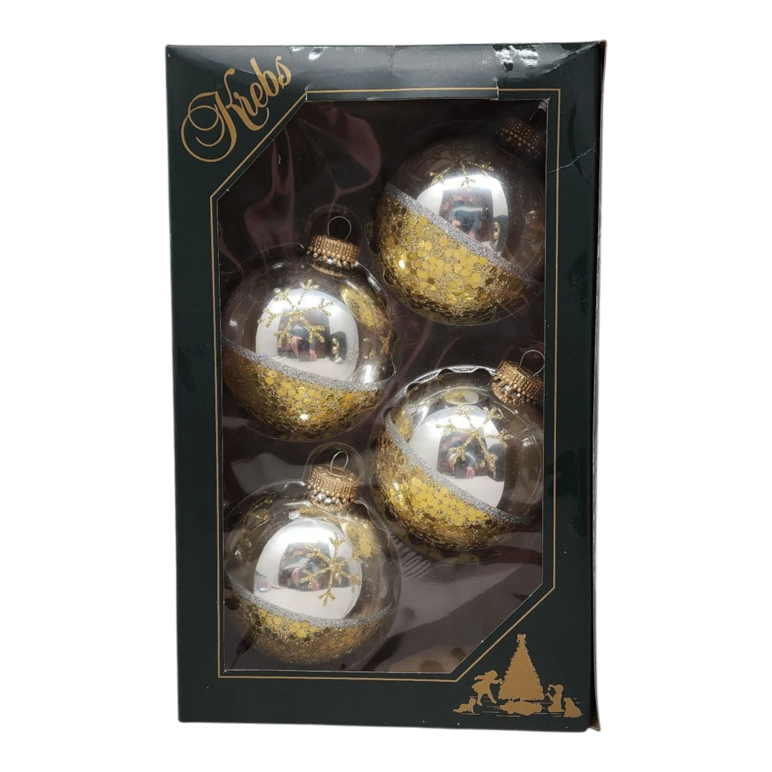 Krebs Value Glass Ornament 4 Pack - Golden Snowflakes And Sequins 3 Krebs Value Glass Ornament 4 Pack - Golden Snowflakes And Sequins