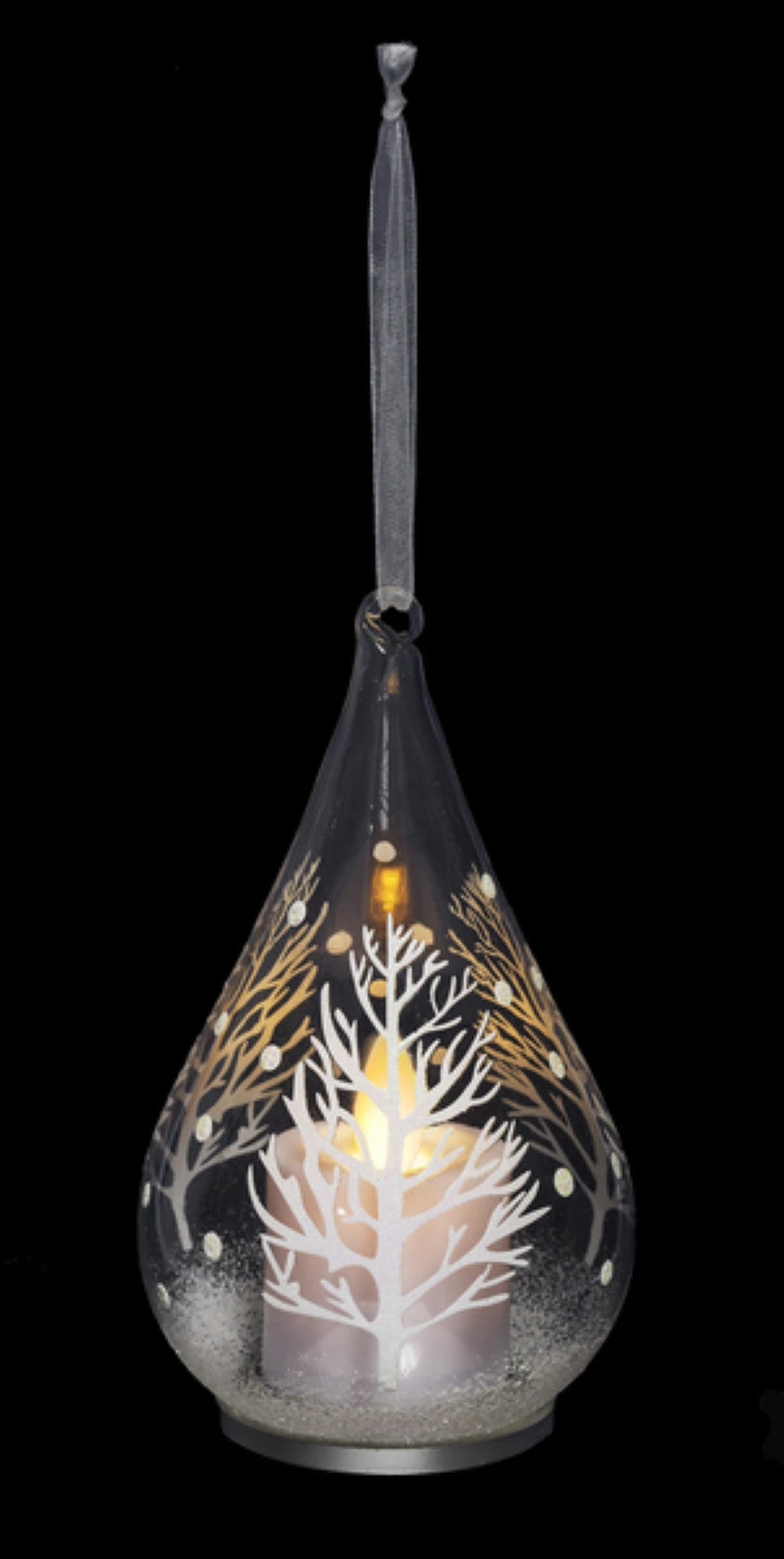 Glass Teardrop Ornament With Flickering Flame LED - Trees 3 Glass Teardrop Ornament With Flickering Flame LED - Trees