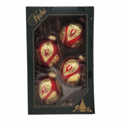 Krebs Value Glass Ornament 4 Pack - Red With Gold Sequins