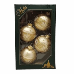 Krebs Value Glass Ball 4 Pack - Snowflake Bands On Gold