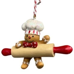 Resin Holiday Gingerbread Chef With Rolling Pin Ornament