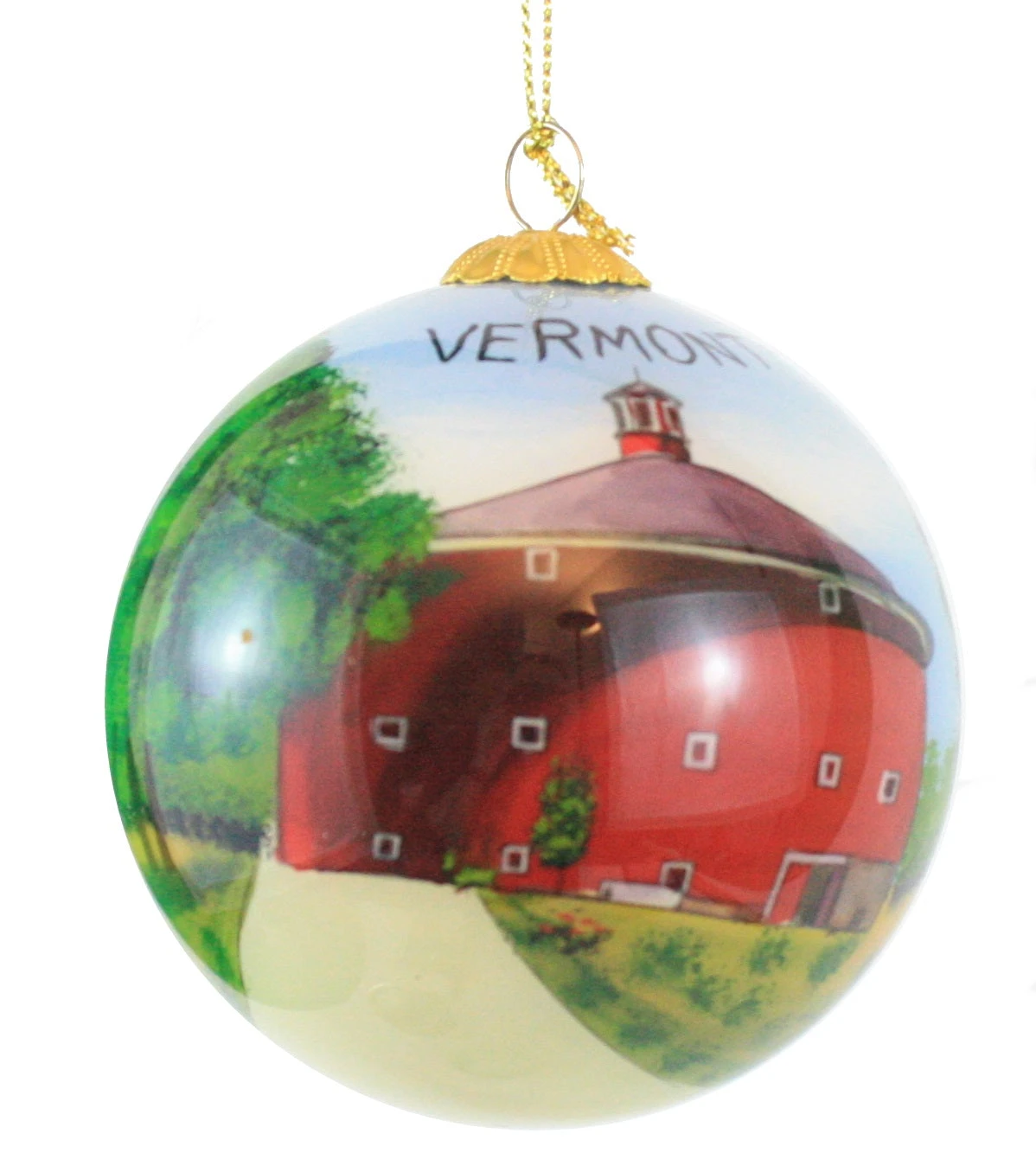 Hand Painted Glass Globe Ornament - The Round Barn At Shelburne Museum 3 Hand Painted Glass Globe Ornament - The Round Barn At Shelburne Museum