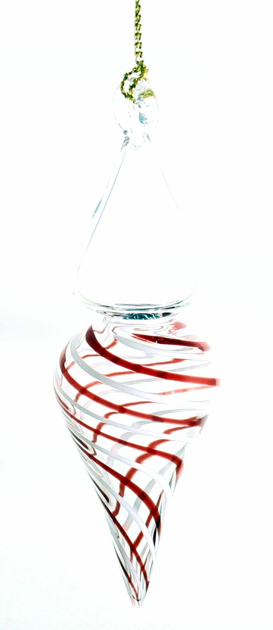 Candy Cane Stripe Blown Glass Ornament - Finial 3 Candy Cane Stripe Blown Glass Ornament - Finial