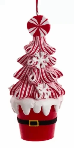 Kurt Adler Candy Swirl Tree In Santa Bucket Ornament - Snowflakes