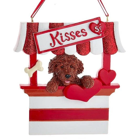 Kurt Adler Dog Kisses - Kissing Booth Ornament - Brown Goldendoodle 3 Kurt Adler Dog Kisses - Kissing Booth Ornament - Brown Goldendoodle