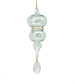 Double Sphere Blown Glass With Crystal Dangle - Green