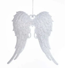 Kurt Adler White With Silver Glitter Angel Wings Acrylic Ornament - Light