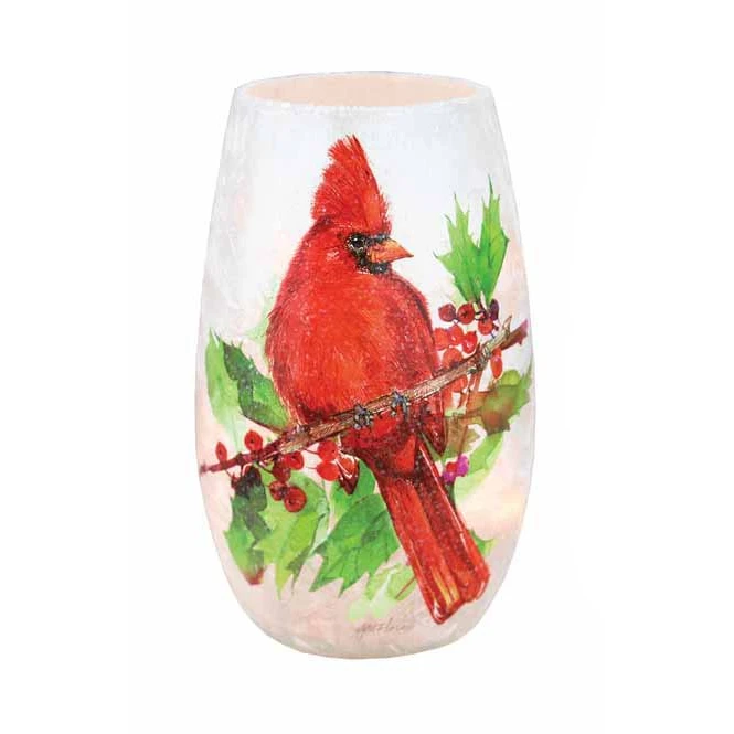 Winter Birds Lit Vase - 3.25 X 3.25 X 5.25 - Cardinal 3 Winter Birds Lit Vase - 3.25 X 3.25 X 5.25 - Cardinal