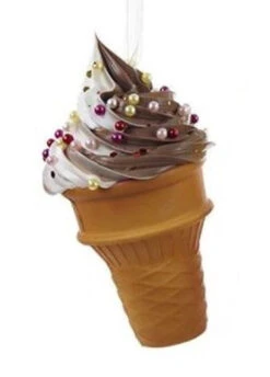 Kurt Adler Foam Ice Cream Cone Ornament - Vanilla Chocolate Twist With Candies