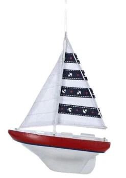 Kurt Adler Wooden Yacht W/Sails Ornament - Red -Country Christmas Loft hglqshinsfgoelmvreed