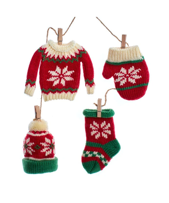 Kurt Adler Christmas Knit Ornaments On A String 3 Kurt Adler Christmas Knit Ornaments On A String