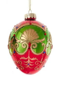 Kurt Adler Glass Egg Ornament - 120mm - Red And Green -Country Christmas Loft hzl6suh1zrerpdsost28