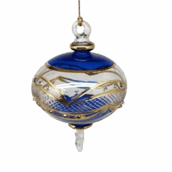 Gold Etched Blown Glass Sphere - Blue