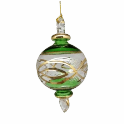 Etched Sphere Glass With Gold Accents - Green