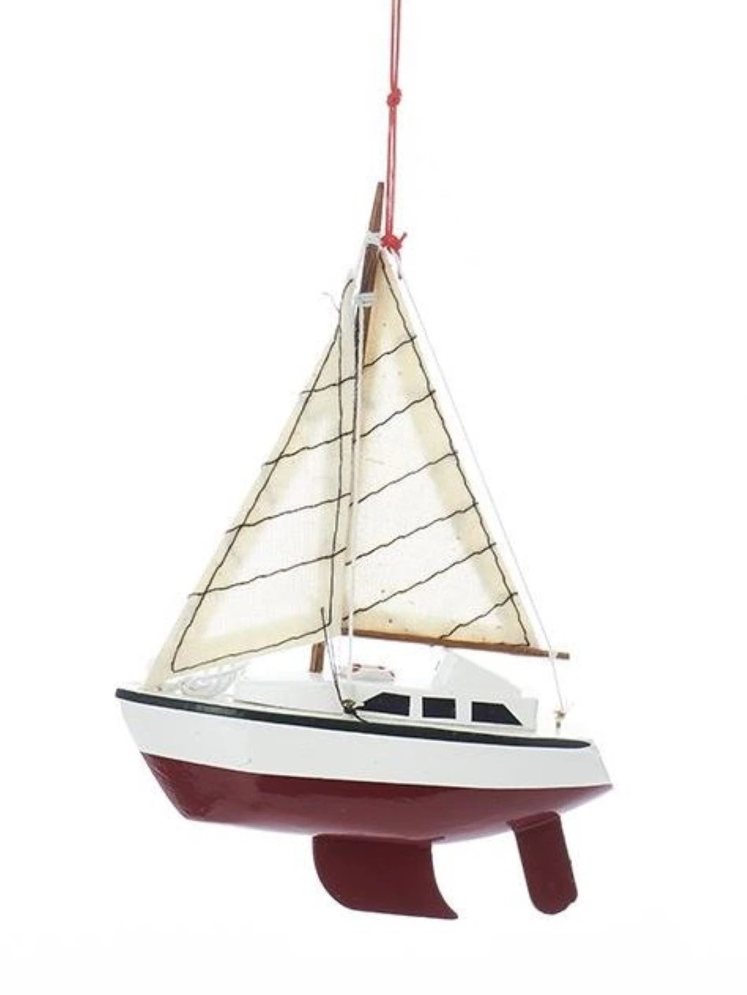 Kurt Adler Yacht With Sails Wooden Ornament - Red 4 Kurt Adler Yacht With Sails Wooden Ornament - Red - Image 2