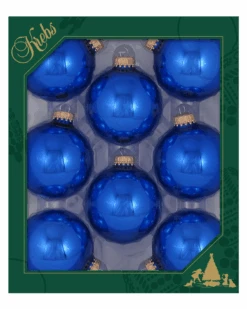 Christmas By Krebbs 2 5/8 Glass Balls - Gold Caps - Victoria Blue 8 Pack