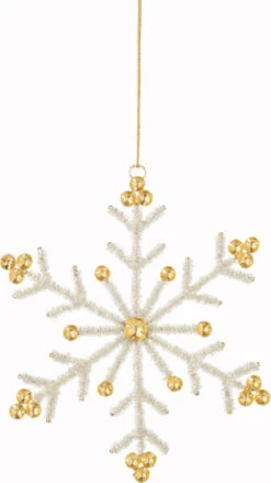 White Bead On Silver Wire Frame Snowflake Ornament