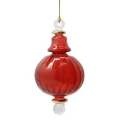 Organic Luster Ribbed Sphere With Gold Trim - Red