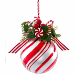 Kurt Adler Peppermint Glass Ball With Candy And Greenery Ornament - -Country Christmas Loft k7bgvrdoq1hbgdfolcgz