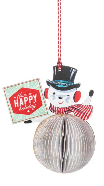 Vintage Honeycomb Snowman Ornament - 3 Vintage Honeycomb Snowman Ornament -