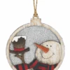 Wooden Circle Glittered Ornament - Snowman With His Hat -Country Christmas Loft kw0qk65hnjktxklust3z