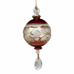 Etched Blown Glass Ball With Crystal Dangle - Red -Country Christmas Loft kyctq6f3i5gkr8rwdthg