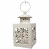 B/O Lighted Metal Holiday Lantern With LED Tealight - White