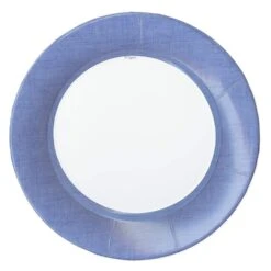 Linen Border Paper Dinner Plates In Blue II - 8 Per Package