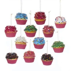 Kurt Adler Flower Cupcake Ornaments - Red With Skinny Sprinkles -Country Christmas Loft mse5gr92u4bd26ecw8kf