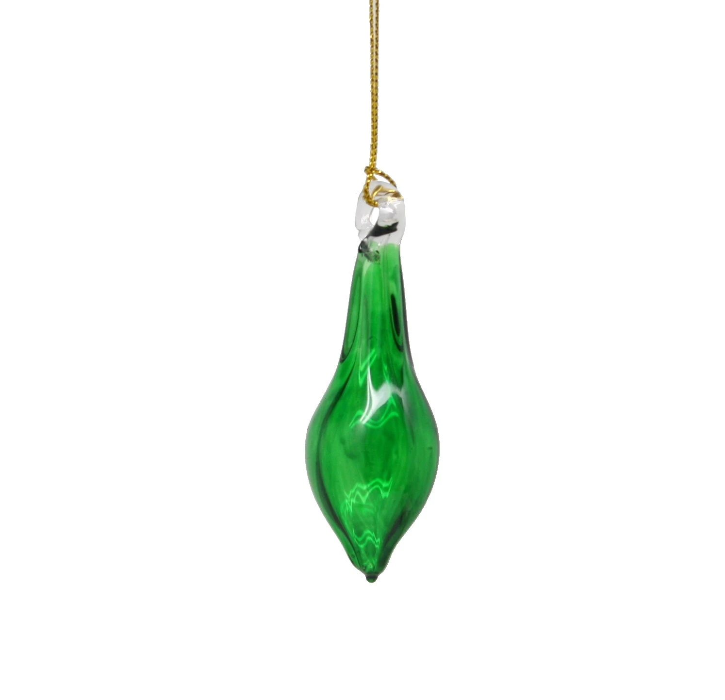 Blown Glass Teardrop Ornament - Green - Mid Bulge 3 Blown Glass Teardrop Ornament - Green - Mid Bulge