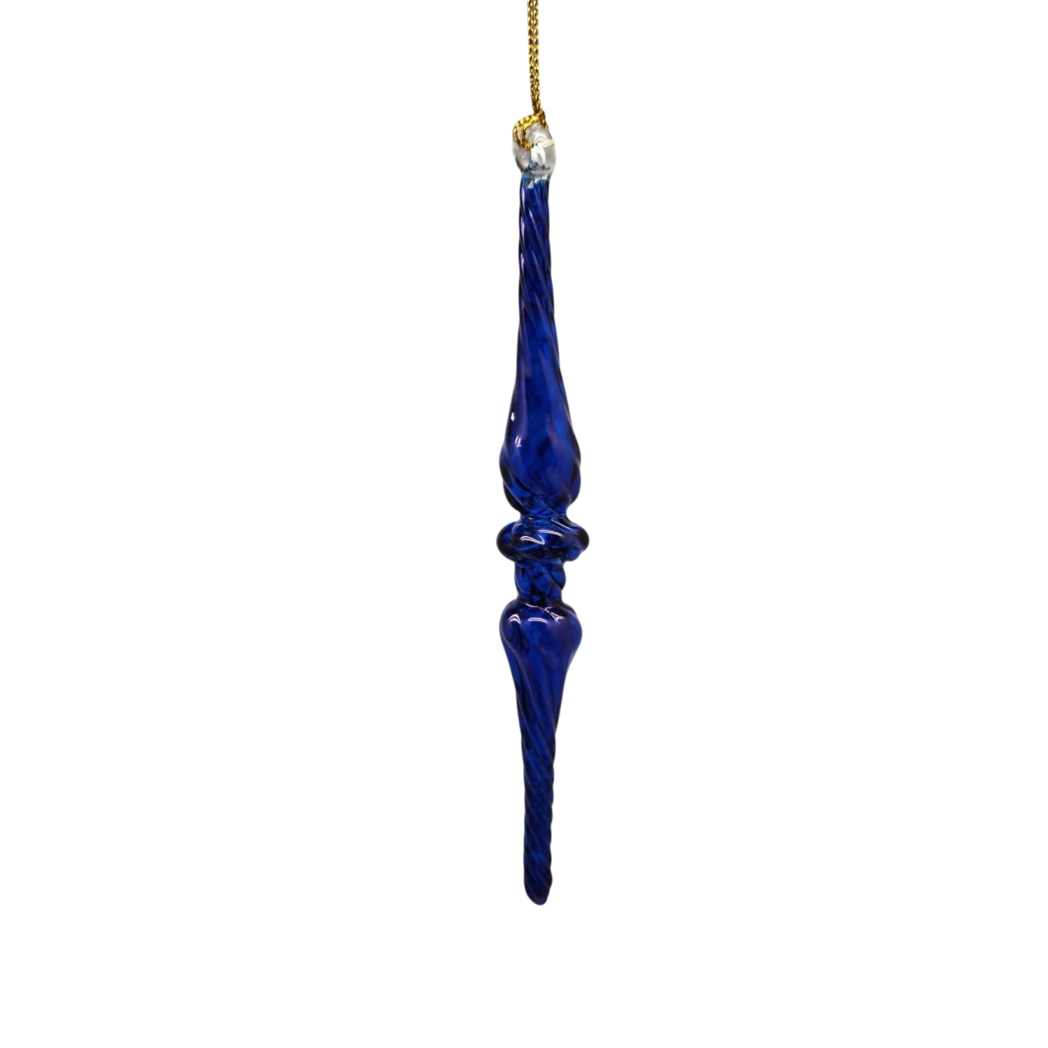 Outer Swirl Icicle Glass Ornaments - Cobalt - Double Torus 3 Outer Swirl Icicle Glass Ornaments - Cobalt - Double Torus