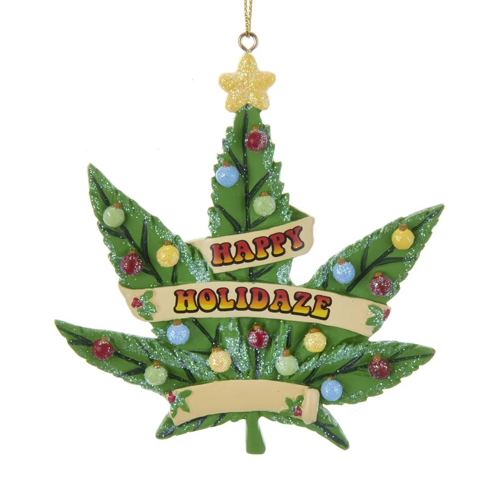 Kurt Adler Happy Holidaze Cannabis Leaf Ornament 4 Kurt Adler Happy Holidaze Cannabis Leaf Ornament - Image 2