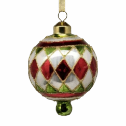 Retro Glass Reflector Ornament - 80mm - Red/Green/White Checks -Country Christmas Loft ovxyzv66ji7nnozyhcsq