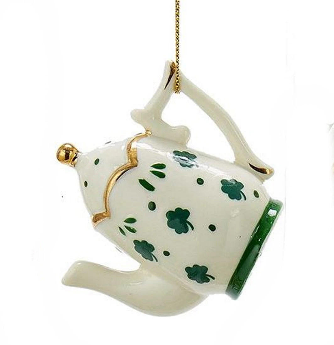 Kurt Adler Porcelain Irish Tea Ornament - Teapot Gold Lid 3 Kurt Adler Porcelain Irish Tea Ornament - Teapot Gold Lid