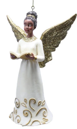 Kurt Adler African American Ivory And Gold Angel Ornaments -