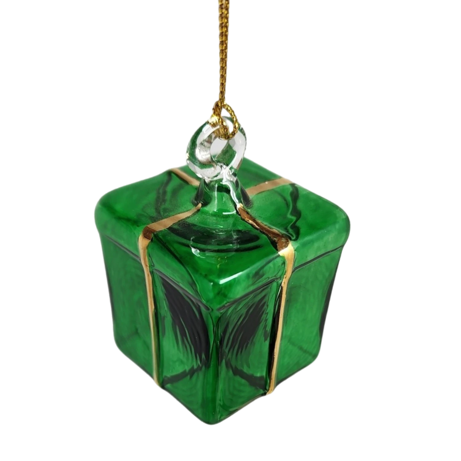 Blown Glass Present Ornament - Green 3 Blown Glass Present Ornament - Green